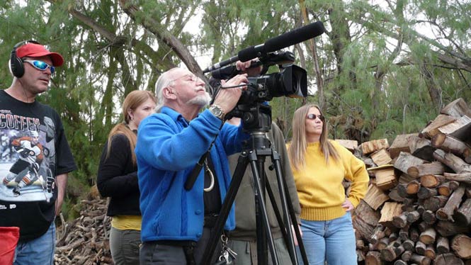 Ted V. Mikels at the camera, other crew nearby