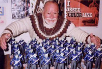 Ted V. Mikels with Mark of the Astro-Zombies bobble heads